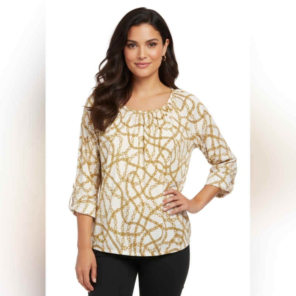 NWOT Michael Michael Kors Gold Chain Print Blouse Size M